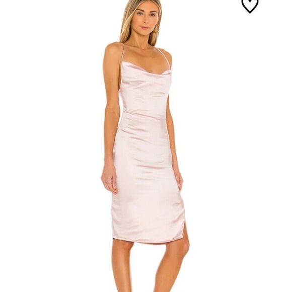 Revolve Superdown Billie Drape Midi Dress S Blush Pink Satin Slip Bodycon NWT - Picture 3 of 8